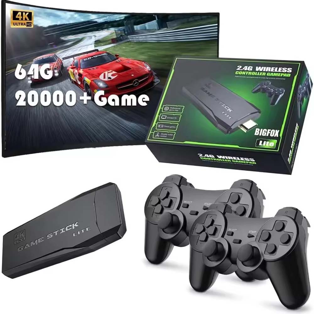 Professional Game Stick Lite - Plug & Play Console with 20,000+ Games, Dual 2.4G Wireless Controllers, 64G Storage (HDMI Ready)