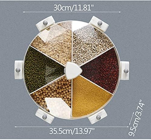 Wall-Mounted 6-Grid Dry Food Dispenser Storage Container | Rotating Grain, Rice, Cereal, Coffee Bean and Snack Organizer for Kitchen