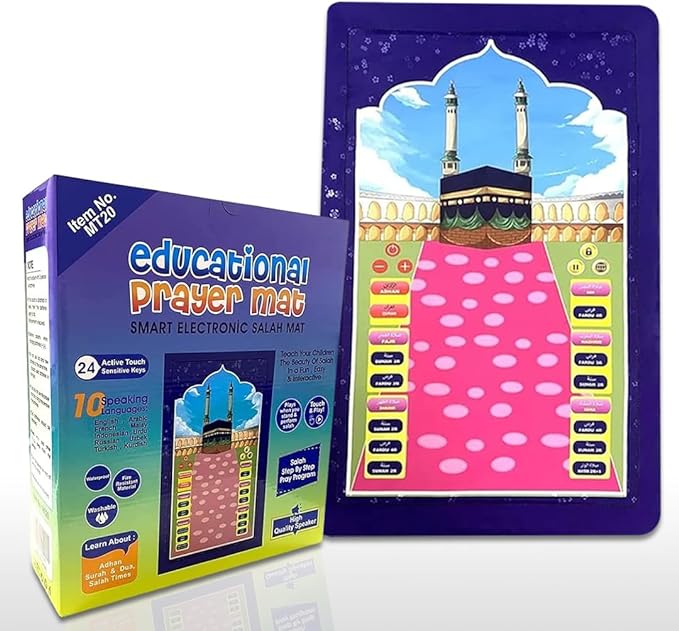 Interactive Electronic Prayer Mat for Kids with Touch Sensors, Audio Guidance, Multi-Language Learning Prayer Rug for Children